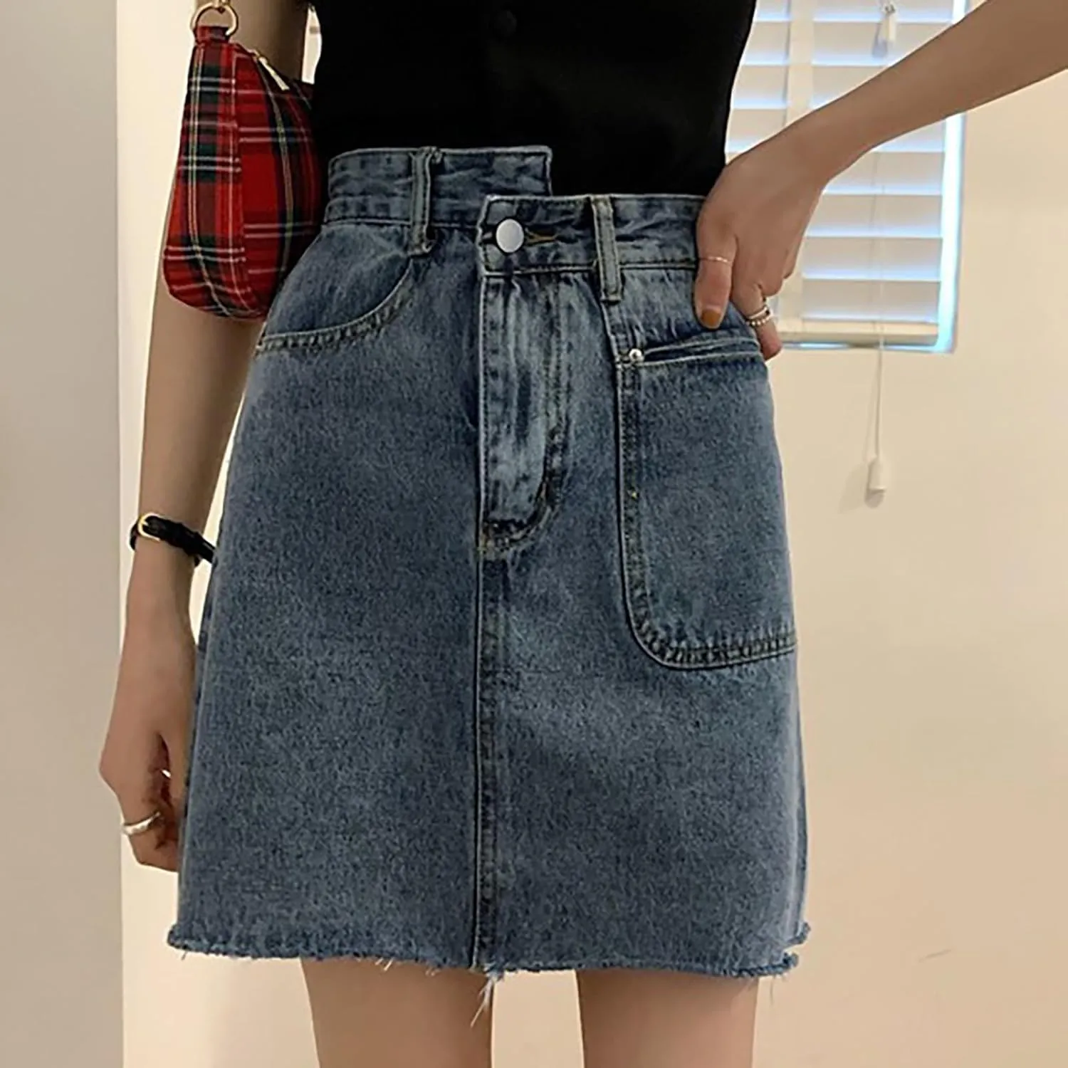 Jean Skirts for Women Denim High Wiasted Loose Sexy Going Out Mini Skirts Trendy Y2K Denim Skirts with Pockets