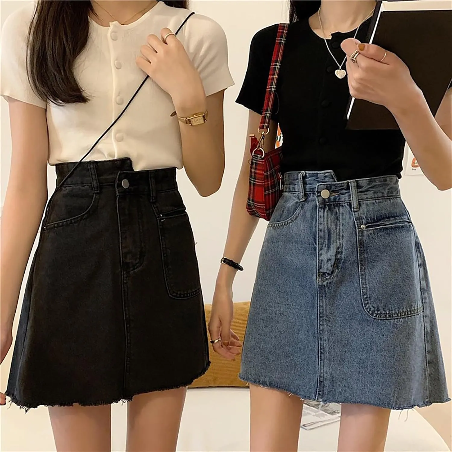 Jean Skirts for Women Denim High Wiasted Loose Sexy Going Out Mini Skirts Trendy Y2K Denim Skirts with Pockets