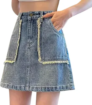Jean Skirts for Women Denim High Wiasted Loose Sexy Going Out Mini Skirts Trendy Y2K Denim Skirts with Pockets
