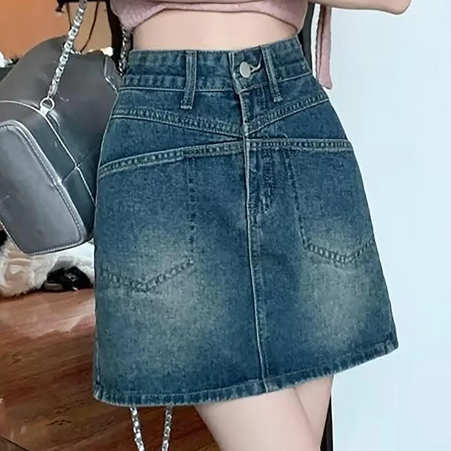 Jean Skirts for Women Denim High Wiasted Loose Sexy Going Out Mini Skirts Trendy Y2K Denim Skirts with Pockets