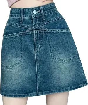 Jean Skirts for Women Denim High Wiasted Loose Sexy Going Out Mini Skirts Trendy Y2K Denim Skirts with Pockets