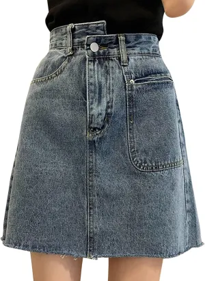 Jean Skirts for Women Denim High Wiasted Loose Sexy Going Out Mini Skirts Trendy Y2K Denim Skirts with Pockets