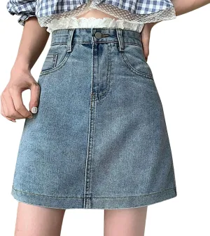 Jean Skirts for Women Denim High Wiasted Loose Sexy Going Out Mini Skirts Trendy Y2K Denim Skirts with Pockets