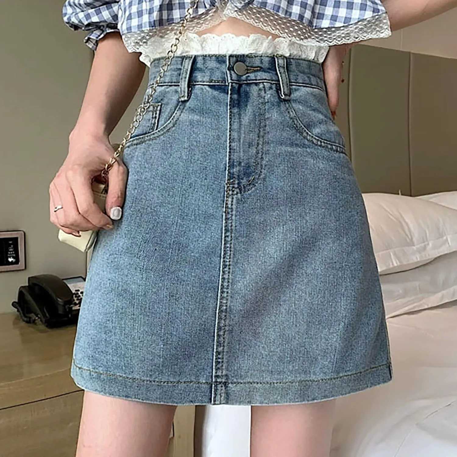 Jean Skirts for Women Denim High Wiasted Loose Sexy Going Out Mini Skirts Trendy Y2K Denim Skirts with Pockets