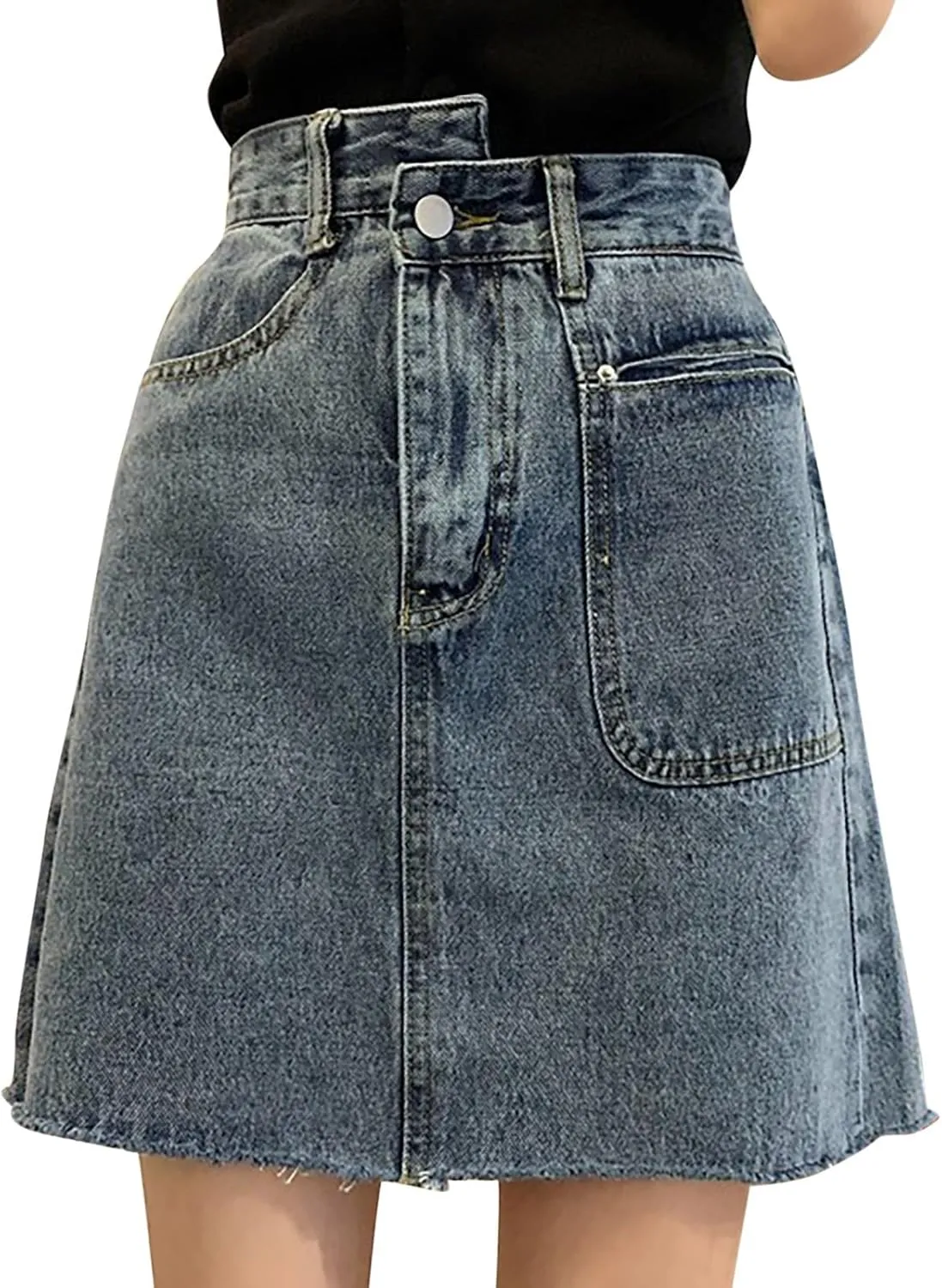 Jean Skirts for Women Denim High Wiasted Loose Sexy Going Out Mini Skirts Trendy Y2K Denim Skirts with Pockets