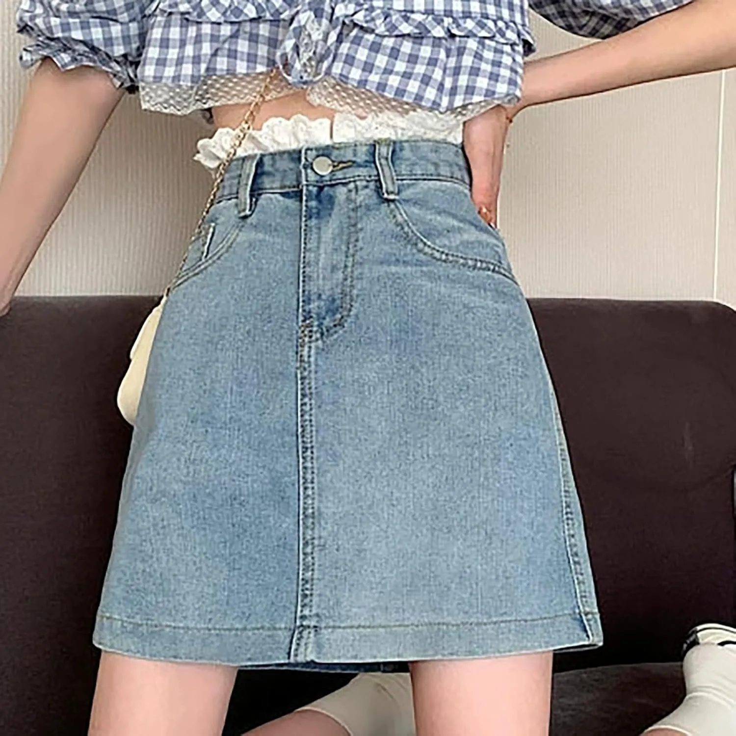 Jean Skirts for Women Denim High Wiasted Loose Sexy Going Out Mini Skirts Trendy Y2K Denim Skirts with Pockets
