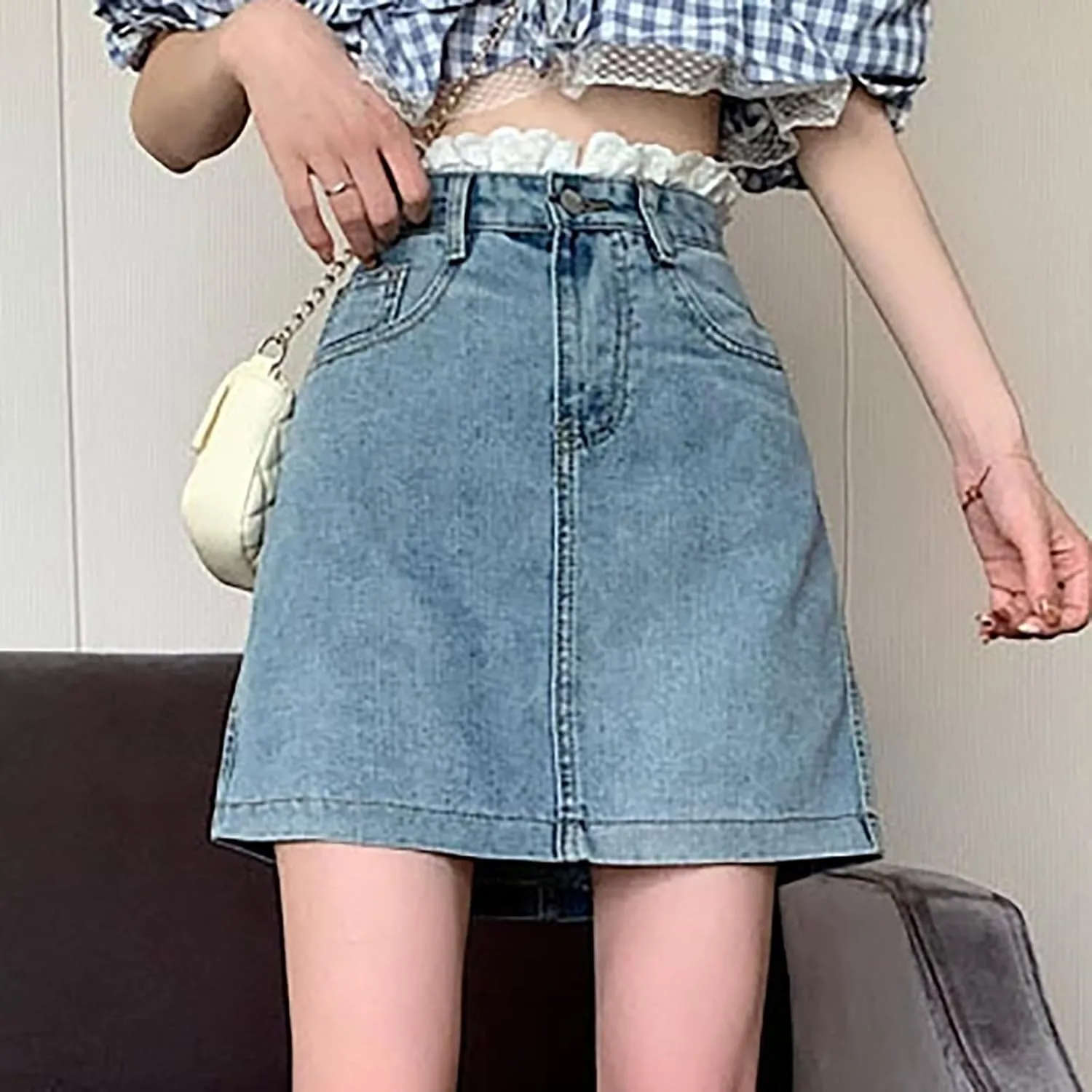 Jean Skirts for Women Denim High Wiasted Loose Sexy Going Out Mini Skirts Trendy Y2K Denim Skirts with Pockets