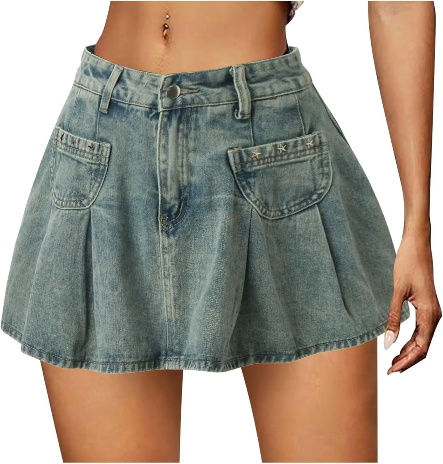 Jean Skirts for Women Denim Skirts Plus Size Mini Skirt Jean Skort y2kButton Cargo Skirt with Pocket Low Waist