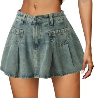 Jean Skirts for Women Denim Skirts Plus Size Mini Skirt Jean Skort y2kButton Cargo Skirt with Pocket Low Waist