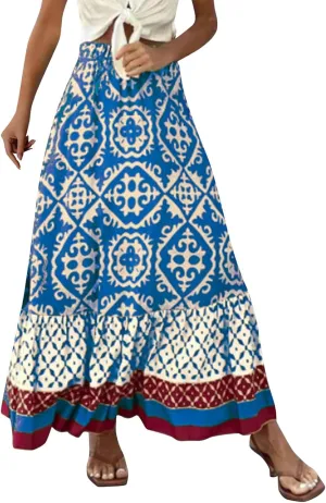 JJHAEVDY Women's 2025 Bohemian Long Skirts Elastic High Waist A Line Maxi Skirts Summer Casual Printed Pleated Flowy Skirts