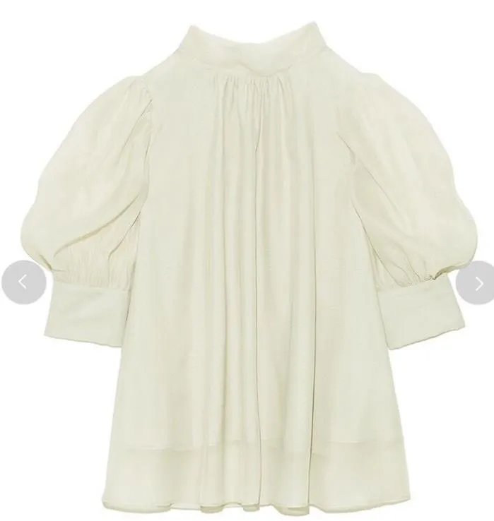 Joskaa Christmas Gift Kuzuwata 2024 Summer New Design Women's Blusas Half High Collar Lantern Sleeve Bow Bandage Solid Shirts Office Lady Blouses
