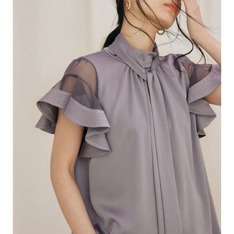 Joskaa Christmas Gift Kuzuwata Stand Collar Gauze Patchwork Butterfly Sleeve Solid Blouses Japanese Temperament Shirts 2024 Summer New Women Blusas