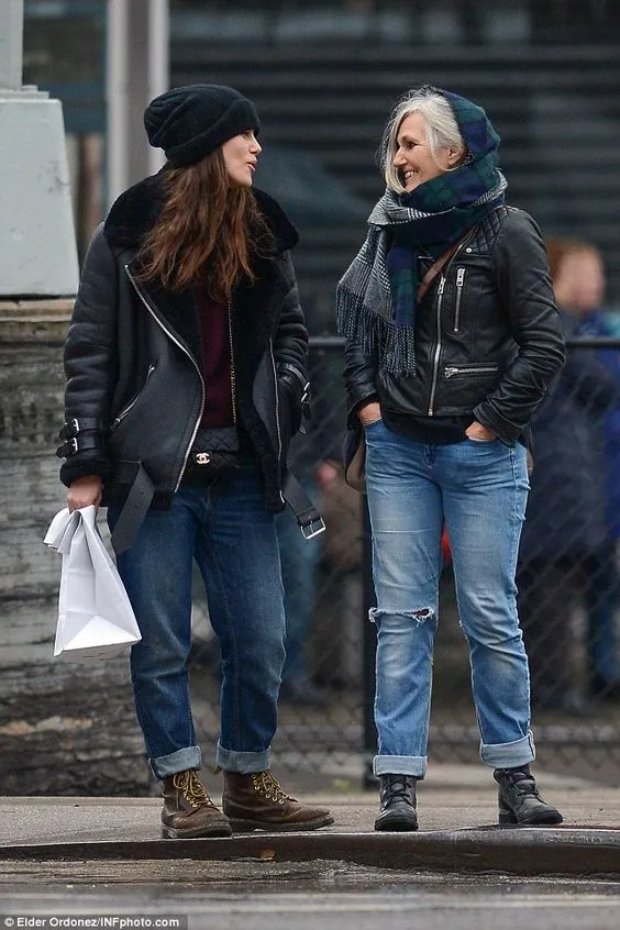 KEIRA KNIGHTLEY BLACK FAUX SHEARLING REAL LEATHER JACKET  | WOMEN CELEBRITY LEATHER JACKET