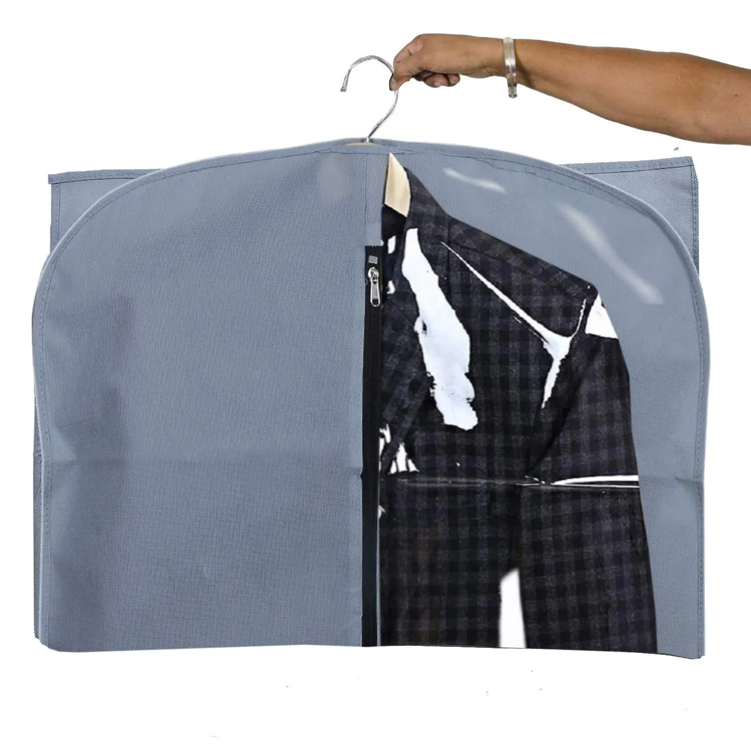 Kuber Industries 4 Pieces Half Transparent Non Woven Men's Coat Blazer Suit Cover (Grey) -CTKTC41328
