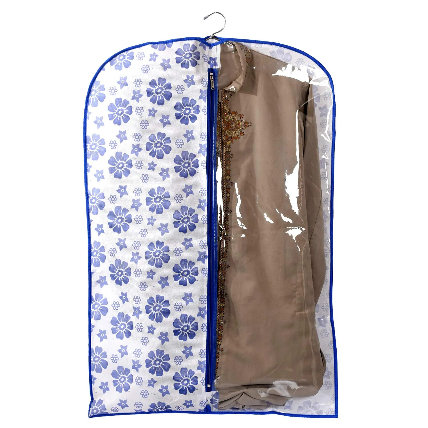 Kuber Industries Exclusive Flower Printed 2 Pieces Half Transparent Non Woven Men's Coat Blazer Cover (Blue) - CTLTC039451