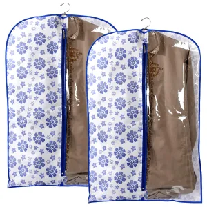 Kuber Industries Exclusive Flower Printed 2 Pieces Half Transparent Non Woven Men's Coat Blazer Cover (Blue) - CTLTC039451