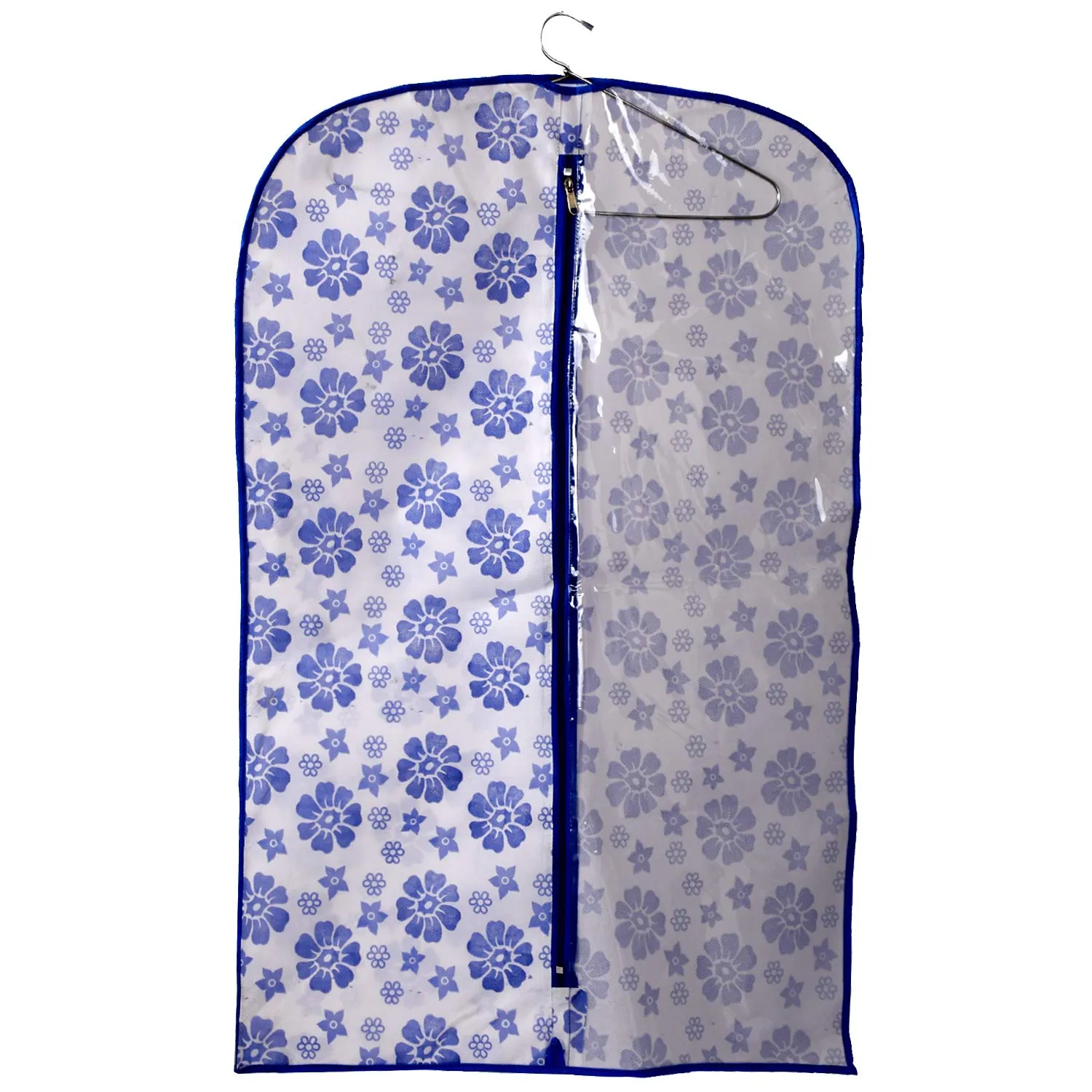 Kuber Industries Exclusive Flower Printed 2 Pieces Half Transparent Non Woven Men's Coat Blazer Cover (Blue) - CTLTC039451