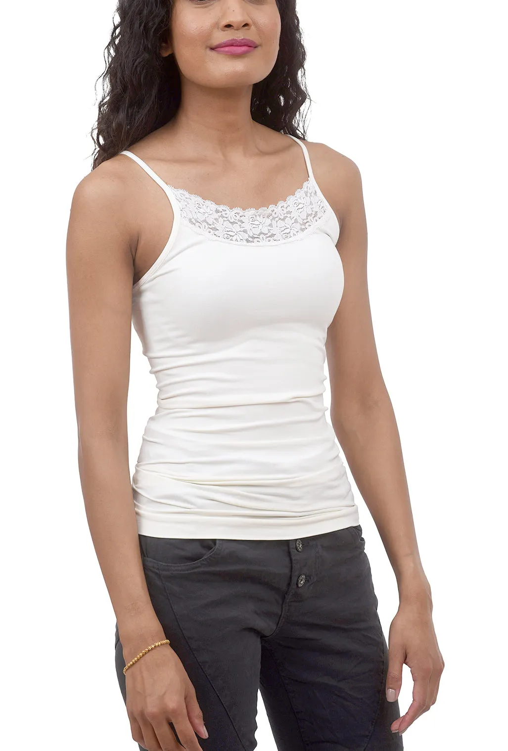 Lace-Trim Cami, Cream