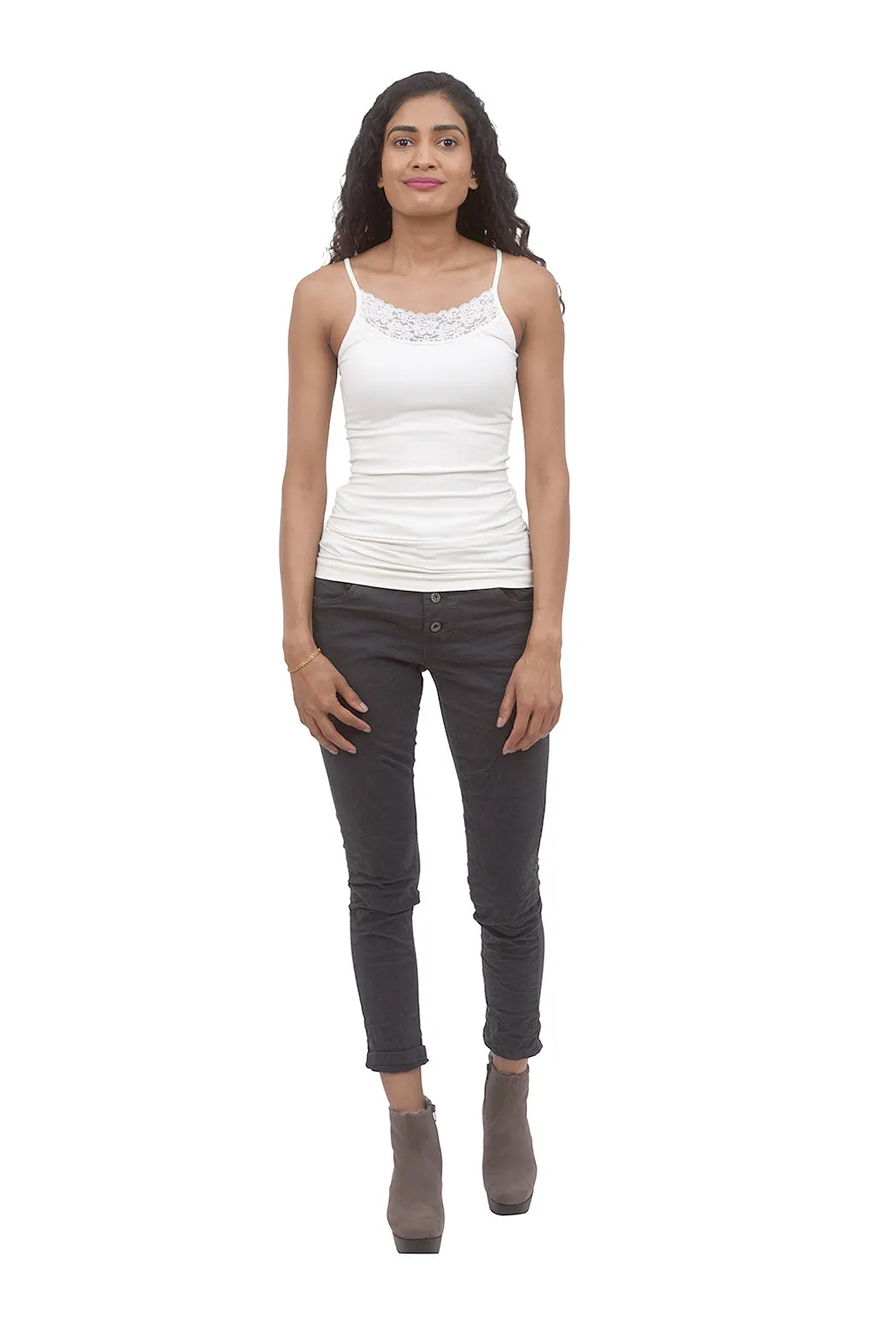 Lace-Trim Cami, Cream