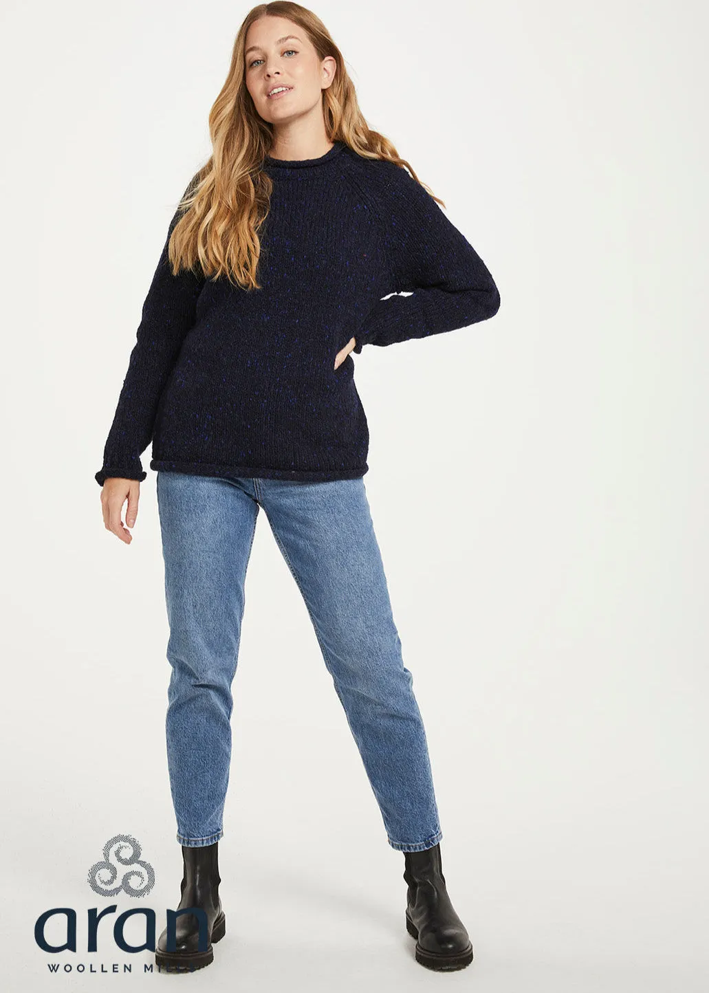 Ladies Donegal Roll Neck Sweater | Navy