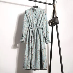 Ladies Floral Long Sleeve Casual Mid Dress Women's