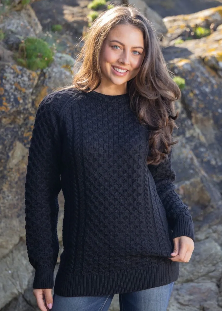 Ladies Slim-Fit Aran Sweater | Navy