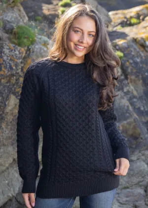Ladies Slim-Fit Aran Sweater | Navy