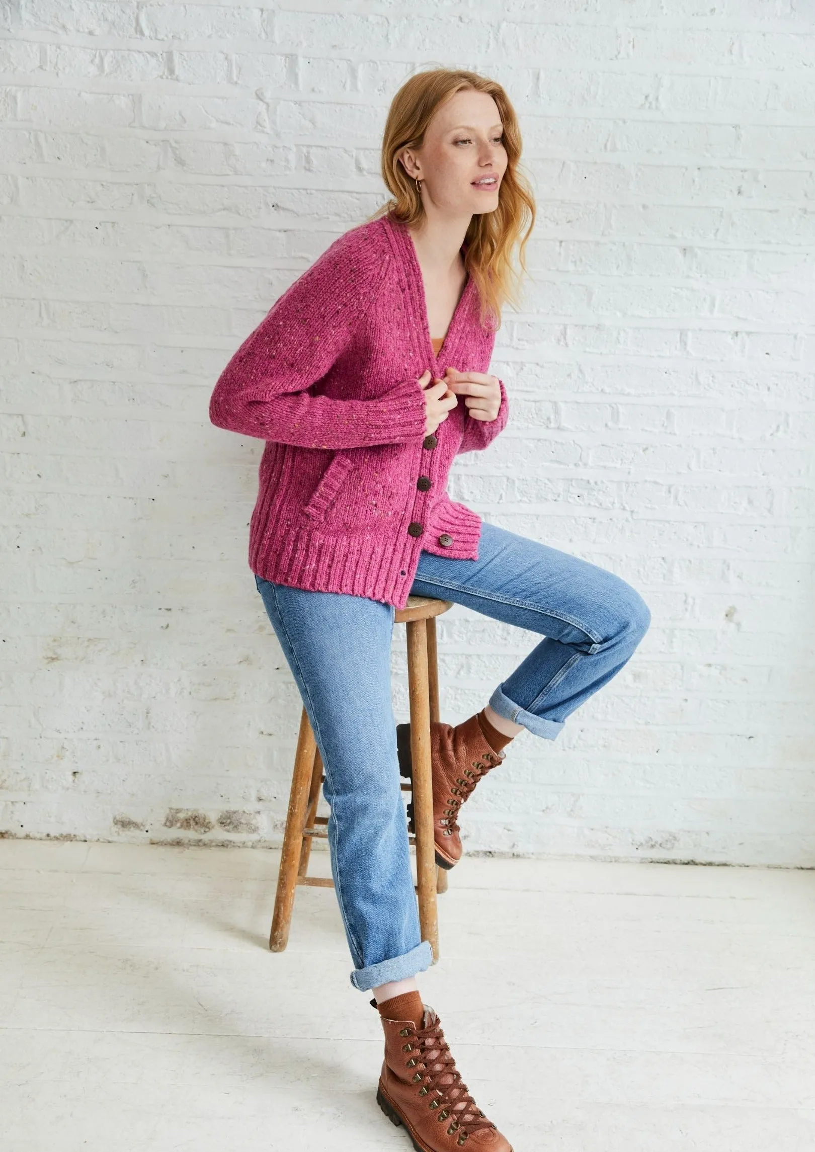 Ladies Tweed Cardigan | Pink