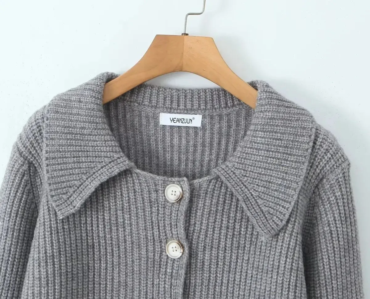 Lapel Cardigan Elastic Waist Mini Skirt Suits