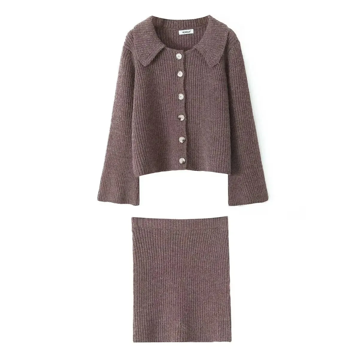 Lapel Cardigan Elastic Waist Mini Skirt Suits