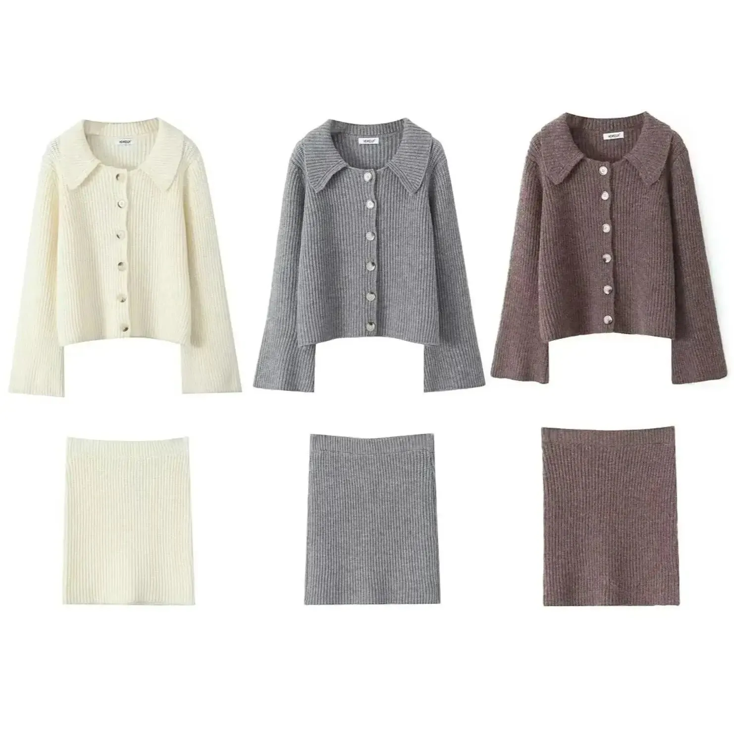 Lapel Cardigan Elastic Waist Mini Skirt Suits