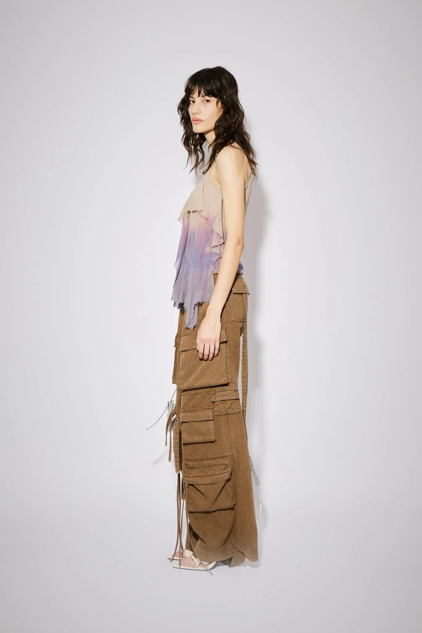 Layered Gradient Ruffle Strap Top