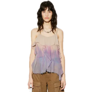 Layered Gradient Ruffle Strap Top