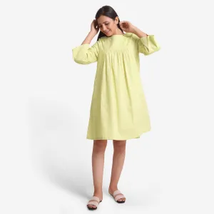 Lemon Yellow Cotton Knee Length Yoked Dress