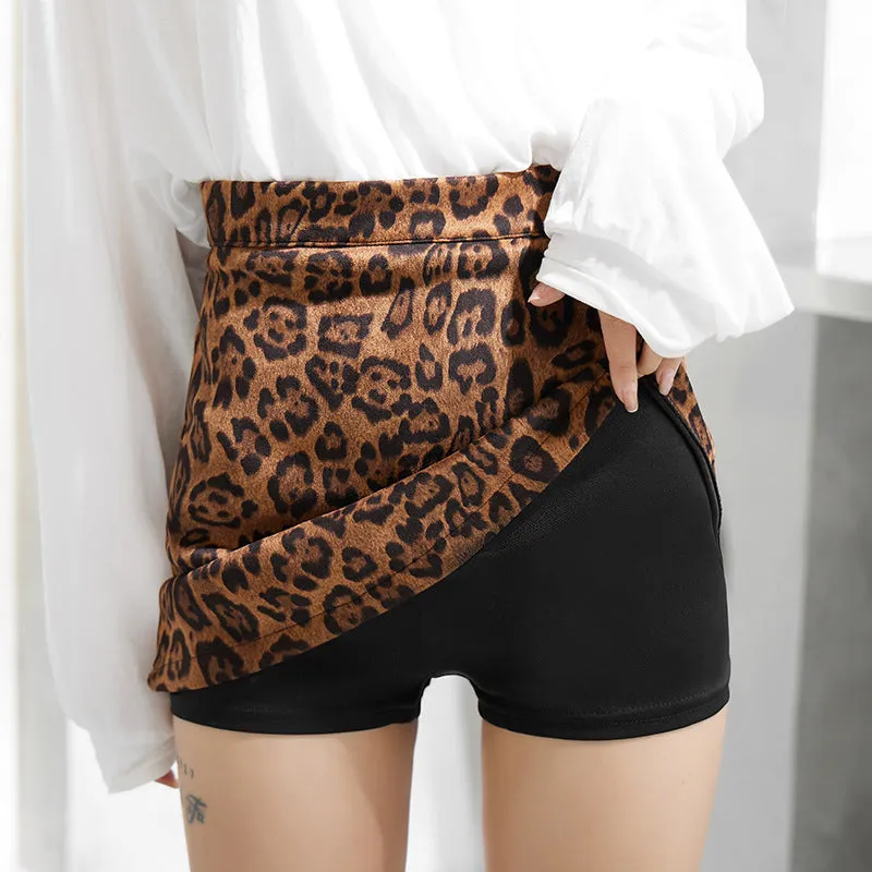 Leopard Stripes Skirt High Waist Mini A-Line Europe Hip Flattering Skirt