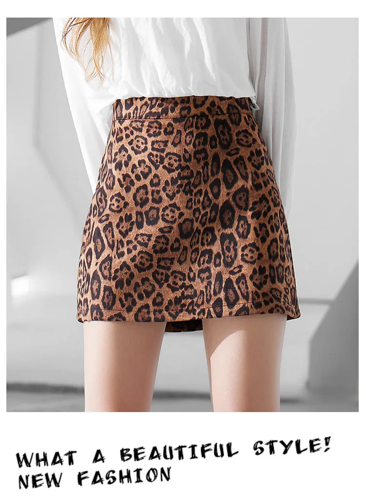 Leopard Stripes Skirt High Waist Mini A-Line Europe Hip Flattering Skirt