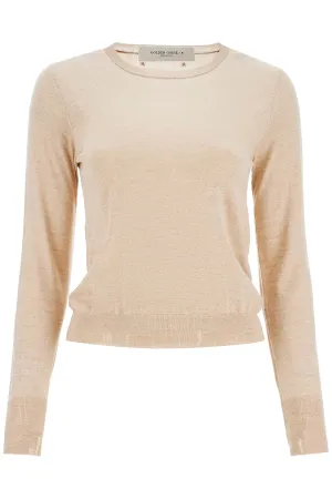 light beige merino wool women's crew neck sweater GWP00952 P000665 TAN