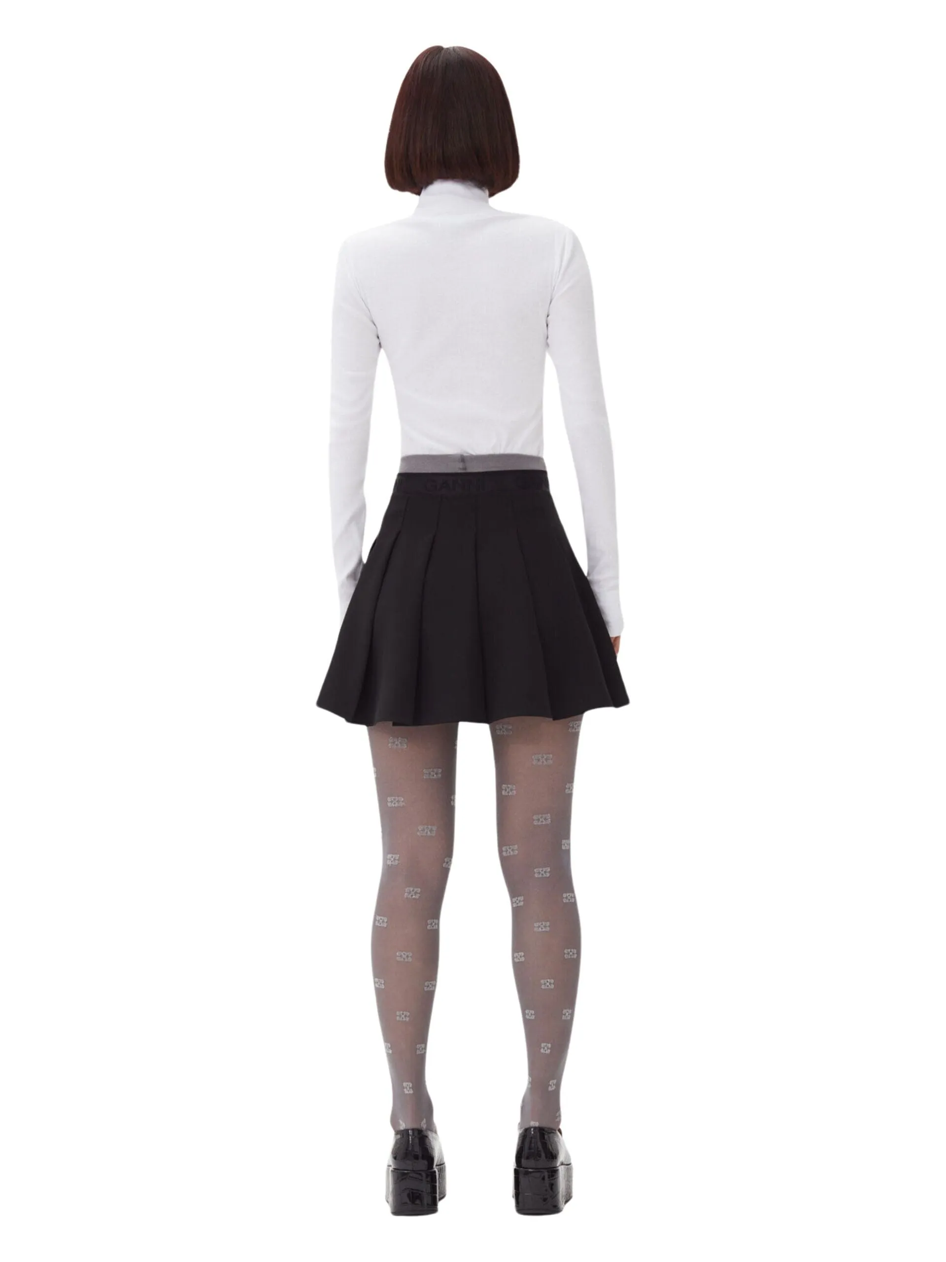 Light Twill Pleated Mini Skirt / Black