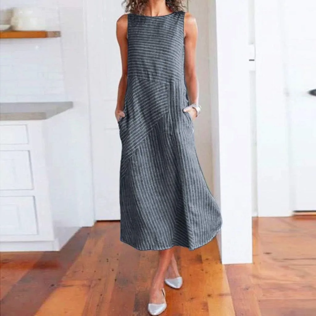 Linen Dress Women Summer Sleeveless Elegant Dresses Cute Sundresses Boho Maxi Dress Long Dresses with Pockects
