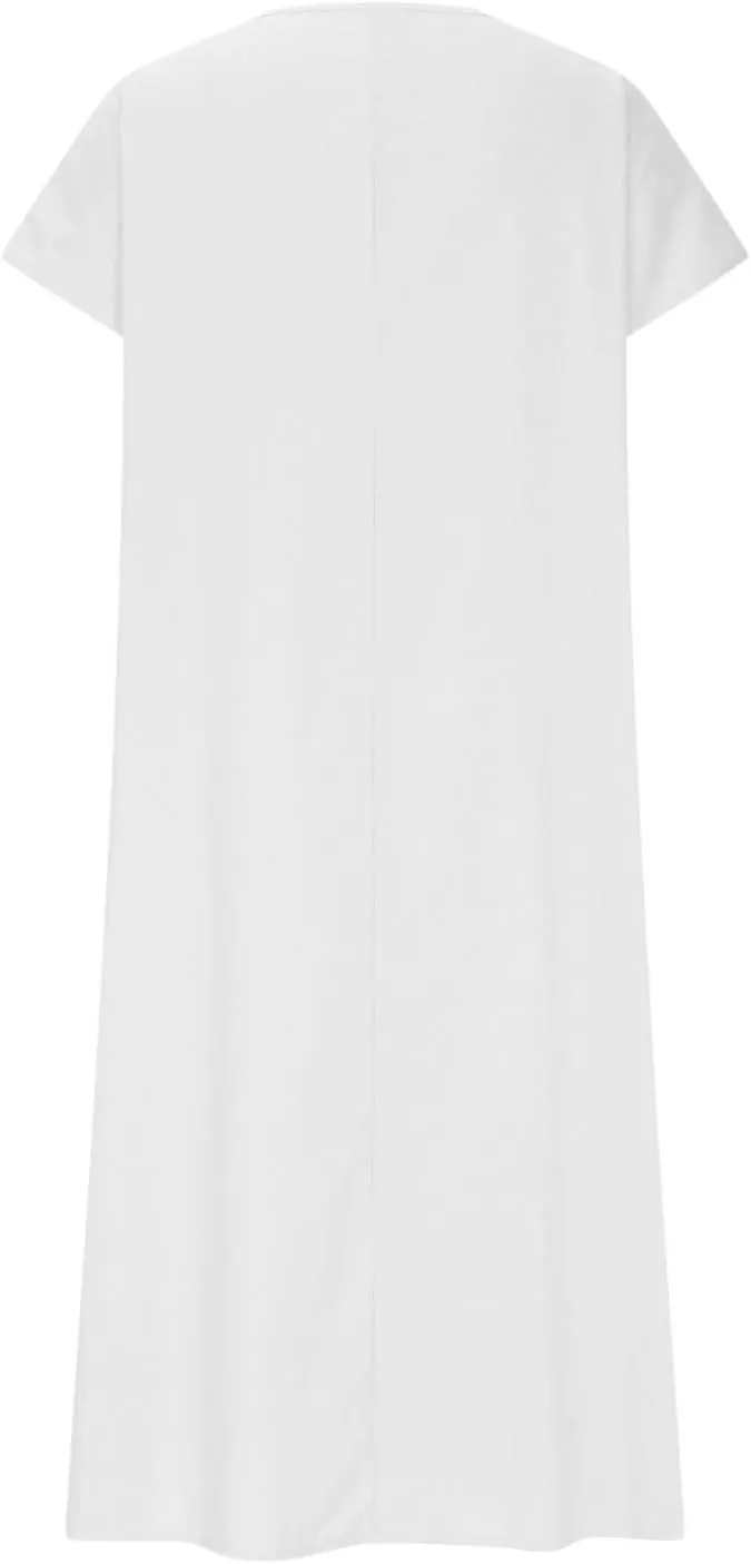 Linen Dresses for Women 2025 Casual Summer Short Sleeve V Neck Cotton Gauze Dress Flowy Vacation Beach Maxi Dress