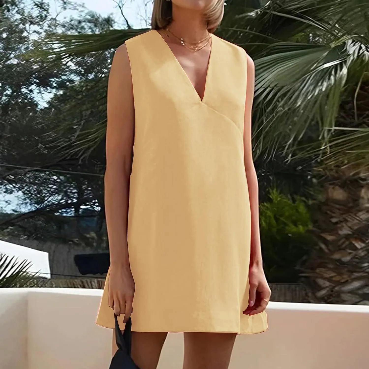 Linen Dresses for Women 2025 Summer Short V Neck Tank Dress Vacation A Line Beach Cover Up Mini Shift Dress