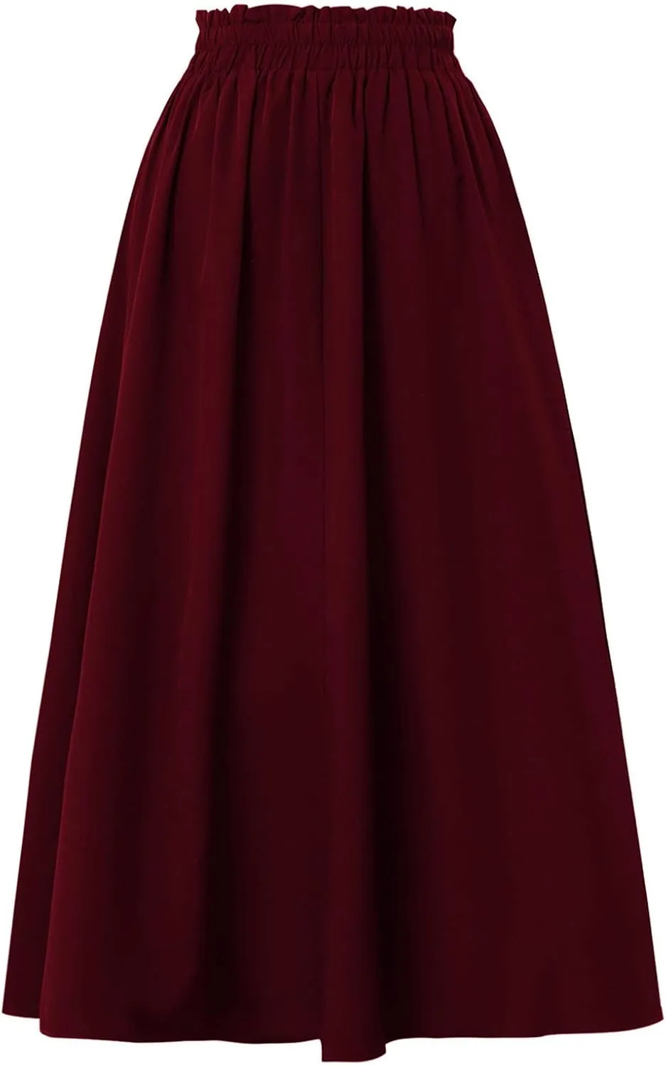Linen Skirt Women Midi Summer Drawstring Elastic Waist Cotton Skirts Pleated A Line Knee Length Skirts with Pockets
