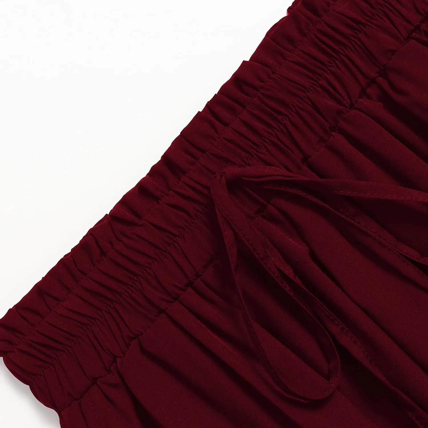 Linen Skirt Women Midi Summer Drawstring Elastic Waist Cotton Skirts Pleated A Line Knee Length Skirts with Pockets