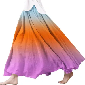 Linen Wrap Skirts for Women Pleateummer Boho Floral Flowy Skirt Vacation High Waisted Maxi Casual Dress Skorts