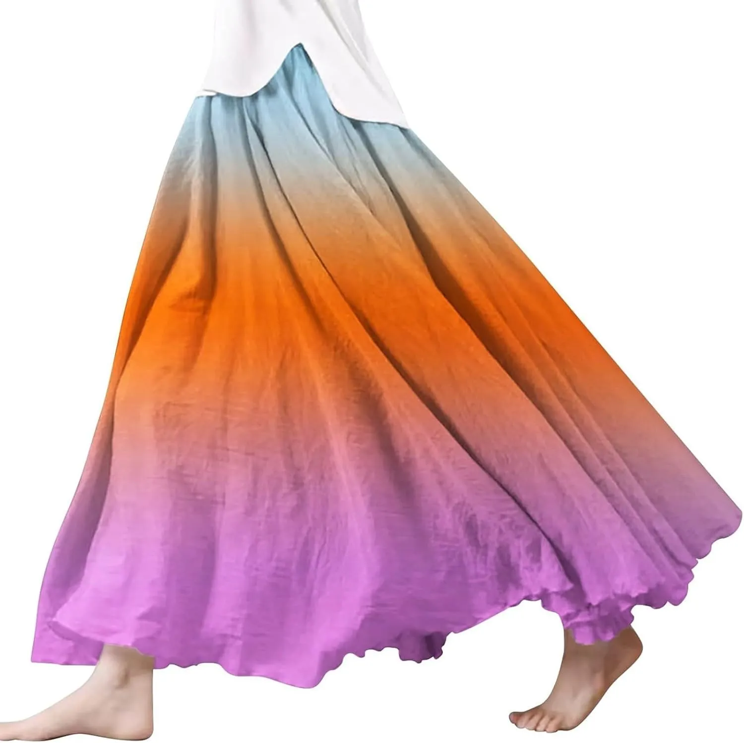 Linen Wrap Skirts for Women Pleateummer Boho Floral Flowy Skirt Vacation High Waisted Maxi Casual Dress Skorts