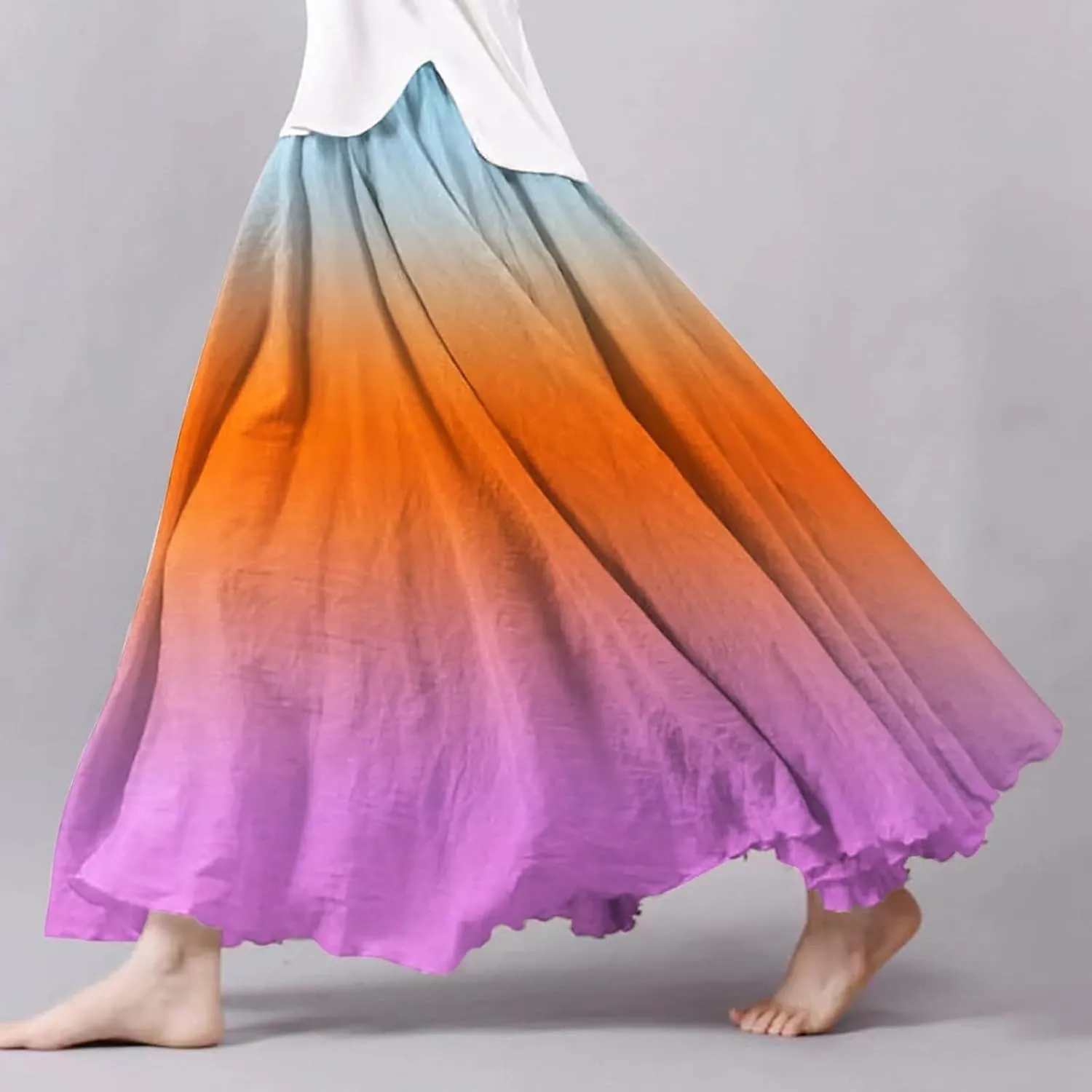 Linen Wrap Skirts for Women Pleateummer Boho Floral Flowy Skirt Vacation High Waisted Maxi Casual Dress Skorts