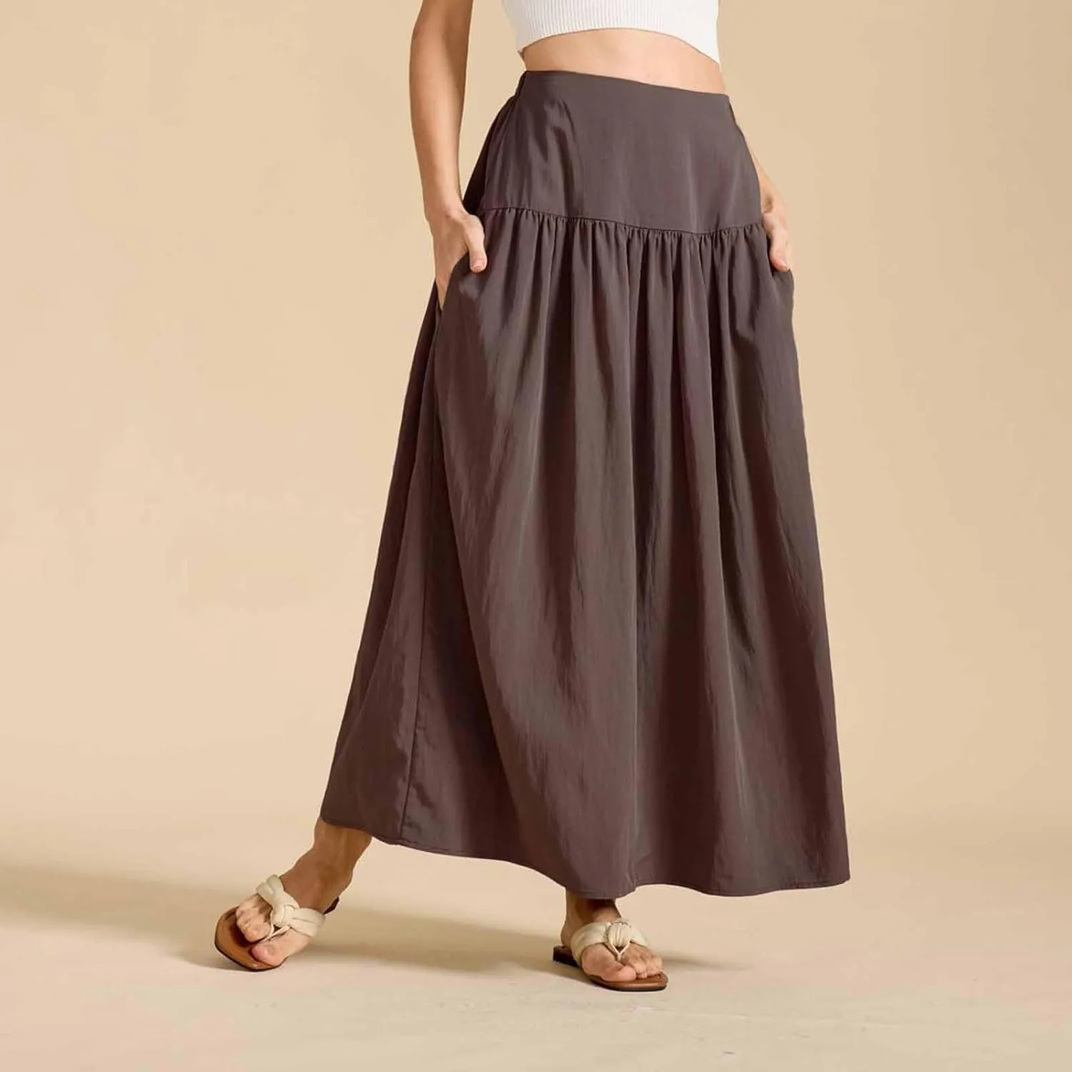 Lmdudan 2025 Summer Maxi Skirts for Women Ankle Length Skirt Casual Long Elastic High Waisted Skirt Beach Mini Skirts
