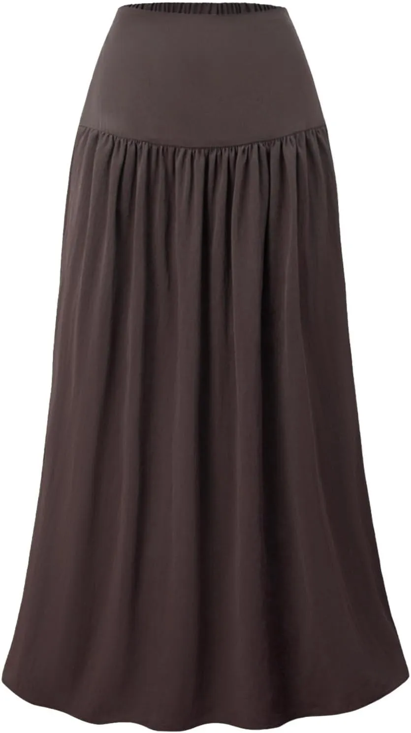 Lmdudan 2025 Summer Maxi Skirts for Women Ankle Length Skirt Casual Long Elastic High Waisted Skirt Beach Mini Skirts