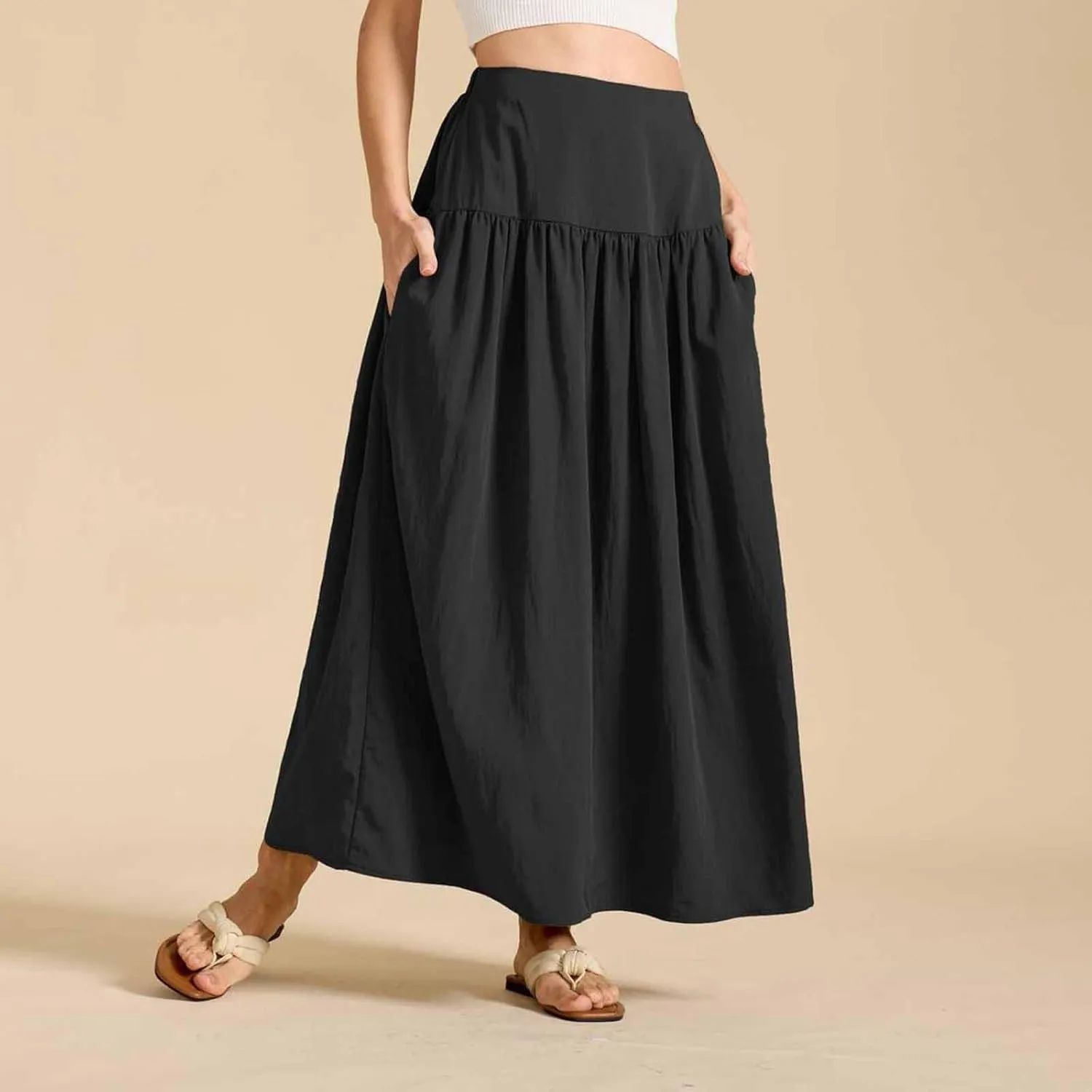 Lmdudan 2025 Summer Maxi Skirts for Women Ankle Length Skirt Casual Long Elastic High Waisted Skirt Beach Mini Skirts