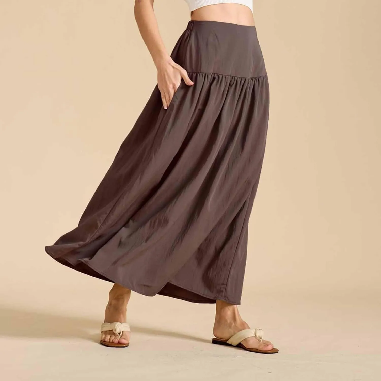 Lmdudan 2025 Summer Maxi Skirts for Women Ankle Length Skirt Casual Long Elastic High Waisted Skirt Beach Mini Skirts
